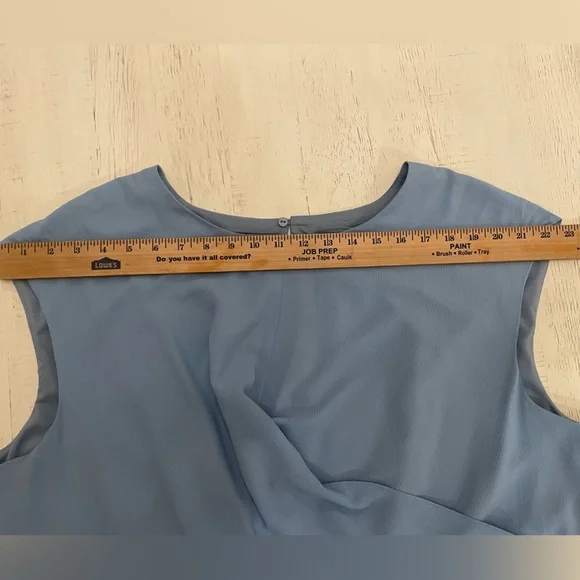 Sky Blue Pleated Faux Wrap Dress Maggie London Size 24-W - Picture 4 of 10